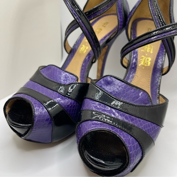 L.A.M.B. Women’s Black Purple Platform Leather Peep Toe Strappy Heels Size 6 - Picture 10 of 14